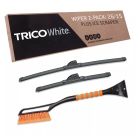 TRICO White 26 & 15 Inch 2 Pack with  Snow Brush and  Ice Scraper (35-2615IS)