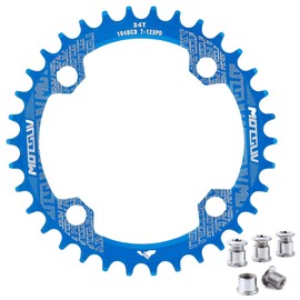 QIAMNI 104 BCD 32T 34T 36T 38T Narrow Wide Single Chain Ring with 4 Pieces Sprocket Bolts for Road Bikes, Mountain Bikes, BMX MTB Bike (Blue, 34T)