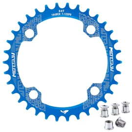 QIAMNI 104 BCD 32T 34T 36T 38T Narrow Wide Single Chain Ring with 4 Pieces Sprocket Bolts for Road Bikes, Mountain Bikes, BMX MTB Bike (Blue, 34T)
