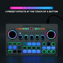 X50 Live Sound Card, 12 Warm Sound Effects, One Touch Mute, Reverb Adjustment, Dual Channel USB External Sound Card for DJ Mixer, Live Streaming, PC Recording