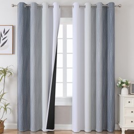 VEHEDE Grey and White Blackout Curtains, Thermal Curtain, Cold Protection, Colour Gradient, Ombre Curtains with Eyelets, Bedroom, Sound Insulation Curtains, Opaque Against Cold, Living Room, H 214 x W 132 cm, Set of 2