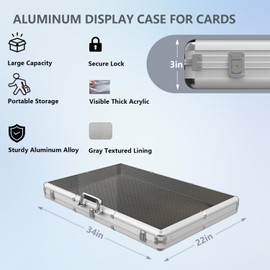 Hupsjer Card Display Case Large Aluminum 34" L x 22" W, Lockable Trading Card Case with Handle, 3" H Portable Trade Show Display Case for Sports Card/TCG/Jewelry Collection, Silver
