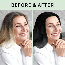 KILOMETS Champú para teñir el cabello negro: Champú Mágico de color para el cabello de mujeres - Cubre el 100% de las canas- Tinte 3 en 1 instantáneo. Con ingredientes herbales, fácil de usar, sin ensuciar, larga duración, libre de PPD y amoníaco. 500 ml