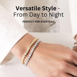 KISPER Tennis Bracelet for Women - 24K White Gold Plated Round Cut AAAAA CZ Bezel Set 3mm, Waterproof Jewelry Gift, 7 inches