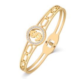 SHIGIE Stainless Steel Rhinestone Dollar Sign Bangle Cuff Hollow Out Bracelets Novelty Coin Jewelry For Women Funny Gifts Charms (Gold)