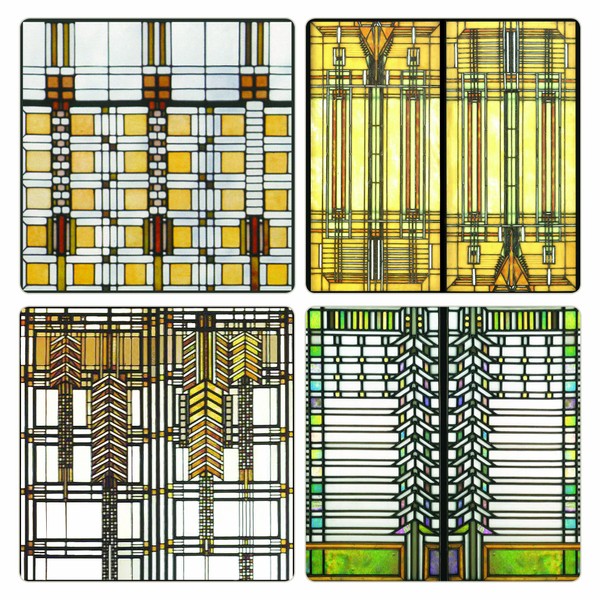 CoasterStone Absorbent Coasters, 4-1/4-Inch, "Frank Lloyd Wright Art Glass Collection", Set of 4
