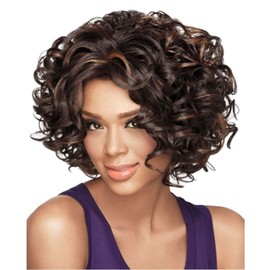 NEWPECK Girls Short Loose Wave Big Curly Hair Wig for Black Women Cosplay Wig Mixed Dark Brown