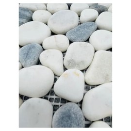 Tenedos Grey and Carrara Pebble Marble Stone Mosaic Tile for Bathroom Shower Floor Outdoor Wall Kitchen Backsplash Accent Decorative Natural Stone (1 Sheet)