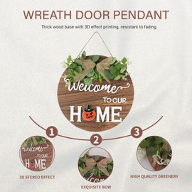 Interchangeable Welcome Sign Wreath for Front Door Outside All Season, House Warming Gifts Ideas New Home Decor, Rustic Seasonal Round Wood Wreaths Decorations Hanging Outdoor for Spring Summer Fall