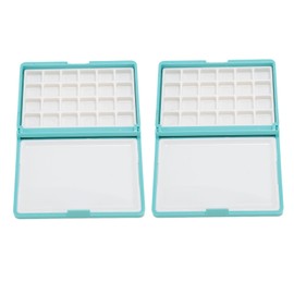 Beginner Artist, Mini Watercolour Box, Easy to Use Pocket Watercolour Palette for Painting on the Go Plastic, 2 Pieces (Blue Box, 24 Grids)
