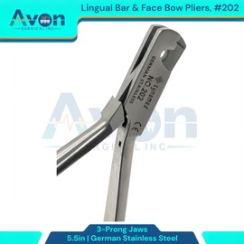 5.5in Lingual Bar & Face Bow Pliers, 3-Prong, Ortho, Dental - German Stainless Steel Wire Bending Dental Pliers, Autoclave-Safe (#202)