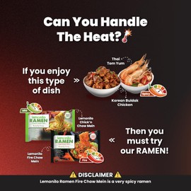 Lemonilo Ramen - Fire Chow Mein - Healthy Instant Ramen - Made with All-Natural Ingredients - Quick Meal Kit (2.99 Oz) - Single Pack