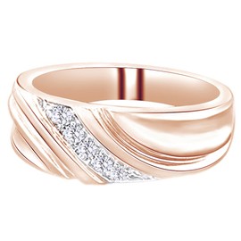 AFFY White Cubic Zirconia Wedding Band Ring for Men's in 14k Rose Gold Over Sterling Silver (0.2 Cttw)