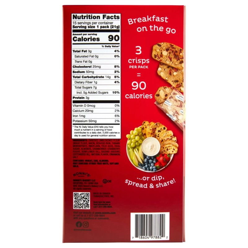 Nonni's 3 Pack - Nonni's THINaddictives Cranberry Almond Crisps 15