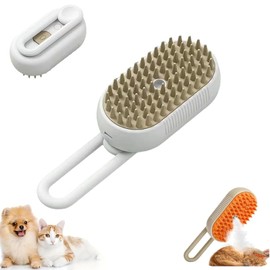 Cloud Care Cat Brush, 2024 Best Cat Steam Brush,Defur Comb for Cats,3-in-1 Self-Cleaning Cat Brush with 360° Rotating Arm, Detachable Silicone Bristle Head (White)