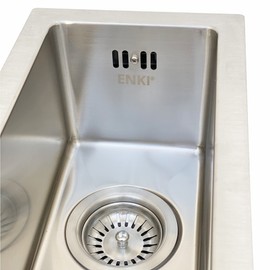 ENKI, SA009, Kitchen Sink Strainer Basket Waste Overflow Pipe Single 1.0 One Bowl Kitchen Sinks, Brushed Steel