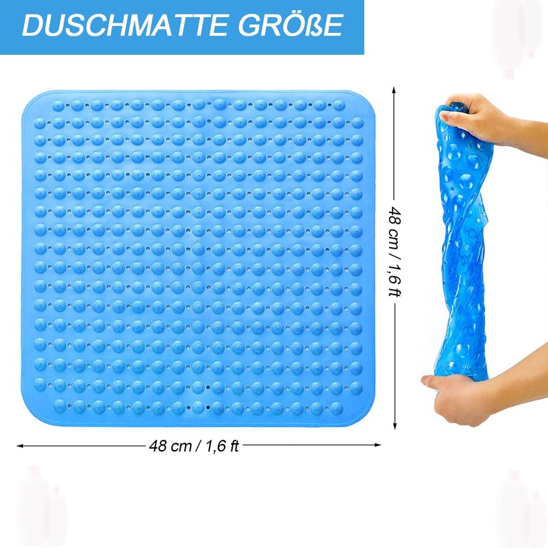 Shower Mat 48 x 48 cm Suction Cup Washable Square