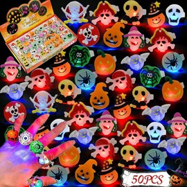 50 pcs 3D Halloween juguetes,Regalos de fiesta de Halloween ,Incluir 50 Anillos de Brillo LED, luminosos Regalos Fiesta de Halloween, Neon para Fiestas