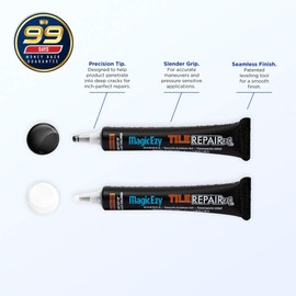 MagicEzy Tile RepairEzy (Black/White) - Laminate Floor Repair Kit - Ceramic Tile Repair Kit - Bathroom Tile Repair Kit - Crack Filler - Gray Porcelain, Ceramic, Acrylic, Stone, PVC, Fiberglass, Vinyl