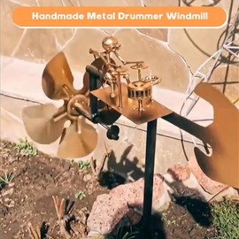 Handmade Metal Drummer Windmill,2025 Percussionist Music Figurines and Statues,Wind Spinner,Rockin Art Figurine,Wind-Powered Kinetic Sculpture,Windmill Decoration for Yard Lawn Garden Patio Decor