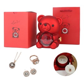 Oso Flor Rosa Eterna Joyero Regalo San Valentin Mama Collar