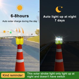 Aolyty Solar Strobe Warning Light 360 Degree Single Column Super Bright Waterproof IP54 for Construction Traffic Dock Marine Light Control Flashing (Blue)