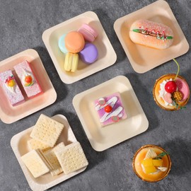 100 Pieces Disposable Square Palm Bowls, Palm Leaf Bamboo Bowls Dessert Plates Disposable Wooden Charcuterie Plate Small Wood Appetizer Plates for Birthday Wedding Party Events Home Food Catering