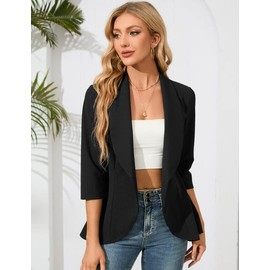Clearlove Business Jersey Blazer Women's Elegant Sporty Fitted Blazer 3/4 Sleeve Women's Frock Coat, black