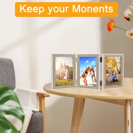 Czemo Collage Picture Frame, 10 x 15 cm, Wooden Picture Frame for 3 Photos, Foldable Picture Frame, 3 Pictures, Photo Frame, Portrait Frame, Decoration, Gifts for Desk, Family, Wedding