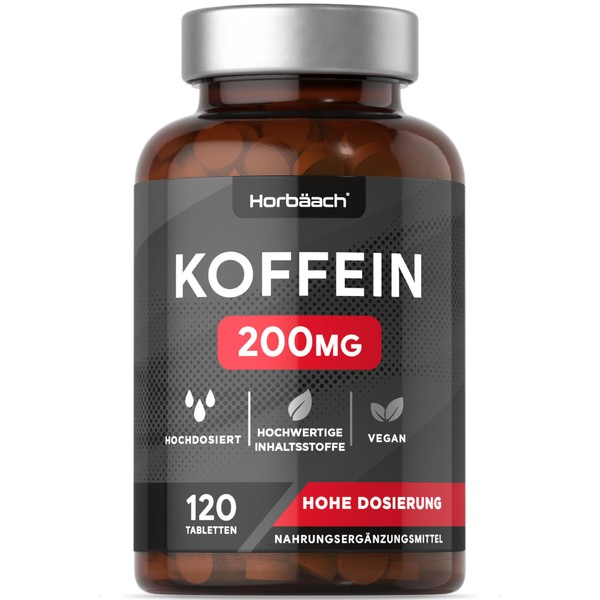 Horbaach Caffeine Tablets 200 mg High Dose 120 Vegan Caffeine Pills