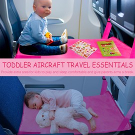 Untree Airplane Bed for Toddler, Soft Airplane Seat Extender for Kids, Baby Airplane Travel Essentials, Pink