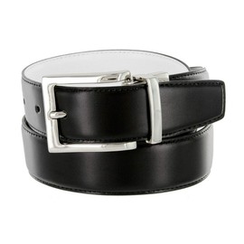 Men's Belt Genuine Leather Reversible Belt Rotated Buckle 1-3/8" wide Dress Casual Belt (White/Black, 36)