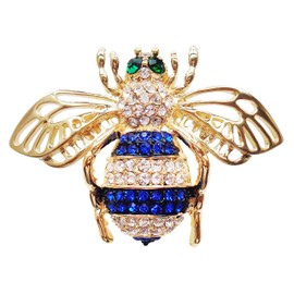Navachi 18k Gold Plated Blue Crystal Bee Masps Hornet Az7120b Brooch Pins