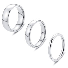 LOYALLOOK 2mm 4mm 6mm Silver Rings Stainless Steel Knuckle Rings Plain Dome Stackable Rings Wedding Band for Women Men 3Pcs Size 7