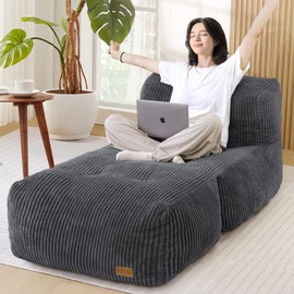 UODERS Big Bean Bag Chair for Adults, 66.9"x31.5" Lounger Large Bean Bag Sofa, Memory Foam Filled Beanbag Chair for Living Room, Bedroom, Balcony - Ergonomic Support & Premium Comfort (Darkgrey)