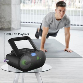 Riptunes Portable CD Player Boombox AM FM Radio, Bluetooth, USB, Aux-Input, MP3 CD Stereo Sound with Bass Boost, Party Lights, Headphone Jack, Backlit LCD Display, with Remote, Pink