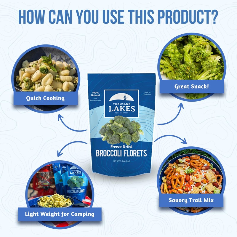 Thousand Lakes Freeze Dried Vegetables - Broccoli Florets - Bulk