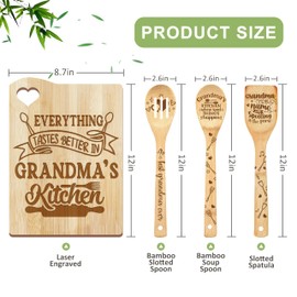 Gifts for Grandma, Mothers Day Grandma Kitchen Gifts from Grandkids, Birthday Gift Wooden Cutting Board with Cooking Utensils Set with Apron Set, Great Grandma Grandparents Day Gift