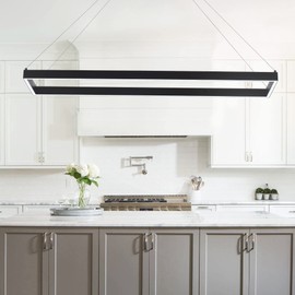 SUNMOO Modern Led Chandelier Linear Rectangle Chandelier Modern Led Pendant Light Kitchen Island Lighting Fixture 6000K Dimmable 39.4” Contemporary Hanging Light for Dining Room Living Room Black