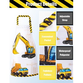 WERNNSAI Children's Apron, Waterproof, Polyester Kitchen Apron for Boys and Girls with Adjustable Neck Strap and Pocket, for Cooking, Baking, Painting (2–12 Years), Truck
