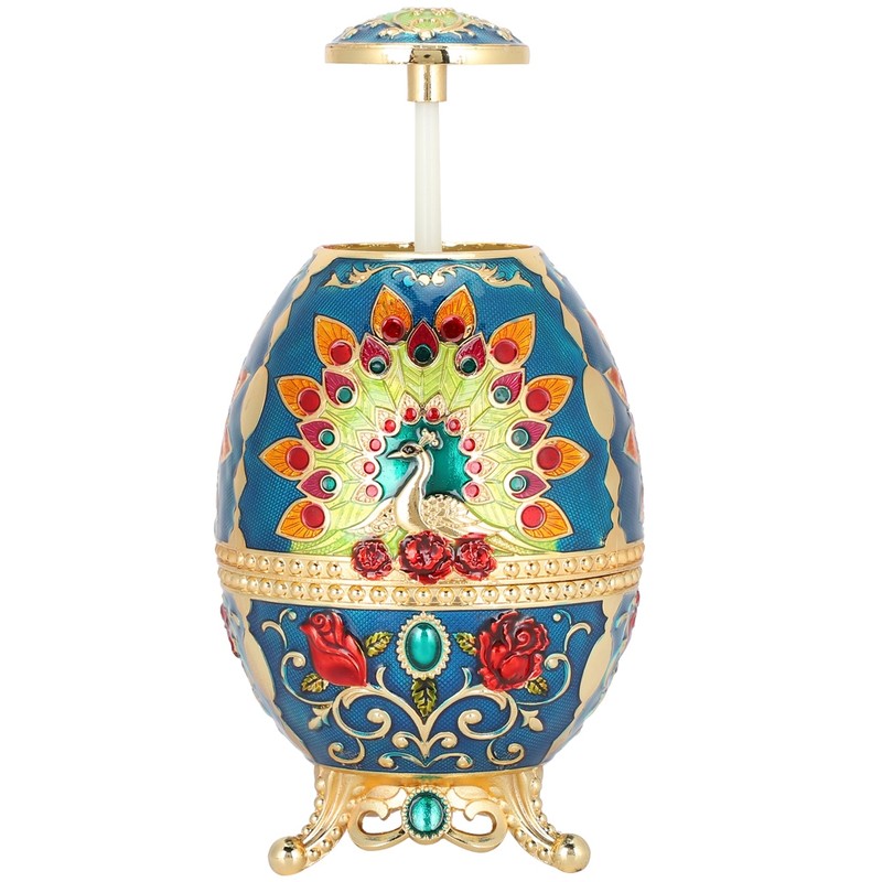 Toothpick Holder Retro Metal Peacock Egg Shape Portable Multifunctional Storage
