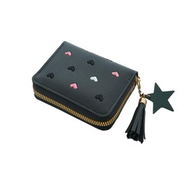Benixmidart Women's Wallets, Heart-Pattern Wallet for Women with Small Coin Pouch, Womens Leather Wallet Card Holder Ladies Wallets with Card Slots& Star Pedant (Black, S)