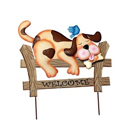 Worth Imports 21" Welcome Dog Sleeping On Fence Garden Stake, Multicolor