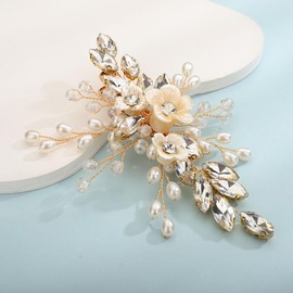 Rumtock Pearl and Flower Gold Hair Clip for Wedding Brides Bridesmaid Flower Girls Handmade Hair Piece (Gold)
