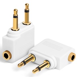AXFEE Airplane Flight Headphone Adapters, 2 Pack Gold Plated 3.5mm Airplane Flight Adapters for Headphones, Airplane Headphone/Earphone Socket Adaptor, Stereo Aux Jack Headphone Adapters,White