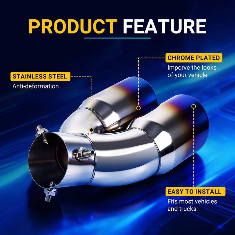 AICARS Dual Exhaust Tips with 2.5 inch Inlet 3 inch