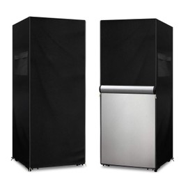 Dalema Outdoor Refrigerator Cover,600D Heavy Duty 100% Waterproof Upright Freezer Cover,Outside Stand Up Fridge Covers.Front Can Be Rolled-Up by Zippers.(Black,24" W x 30" D x 67" H)