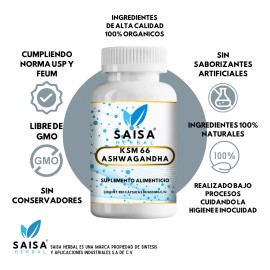 Suplemento Antiestres Ksm 66 | 120 Cápsulas | Suplemento Alimenticio | Reduce Estres | Relajación | Calidad Premium