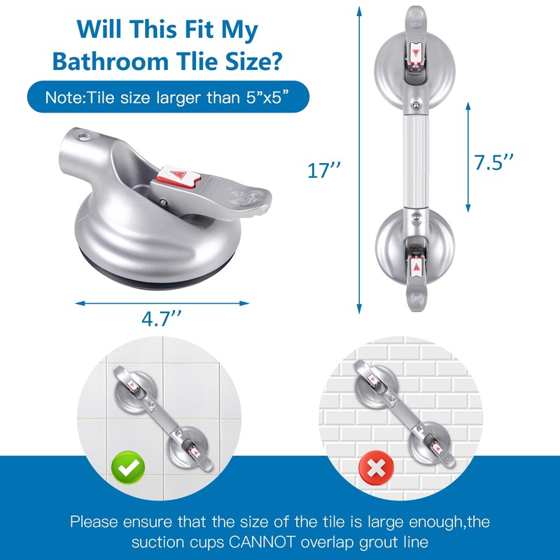 HEINSY 17inch Upgrade Suction Shower Grab Bar, Portable Shower Handle