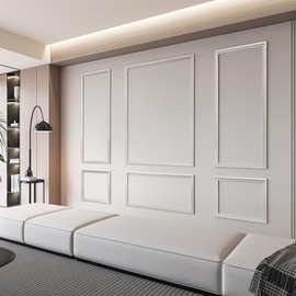 Art3dwallpanels Pre-Cut Wall Molding Kit, Ready to Assemble Wainscoting Accent Panels for Interior Wall Décor Living Room Bedroom - Installed with Glue, 3 Top 3 Bottom